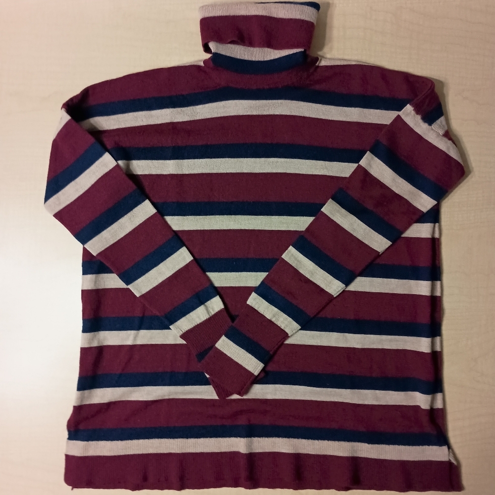 J Crew 365 Striped Turtle Neck Sweater Merino Wool Size XS